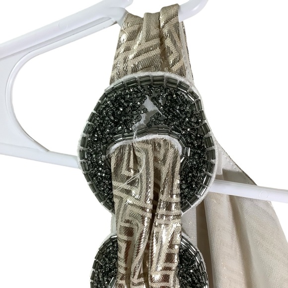 Tory Burch Bay Dress Metallic Gold Geometric Silk Blend - Picture 6 of 8